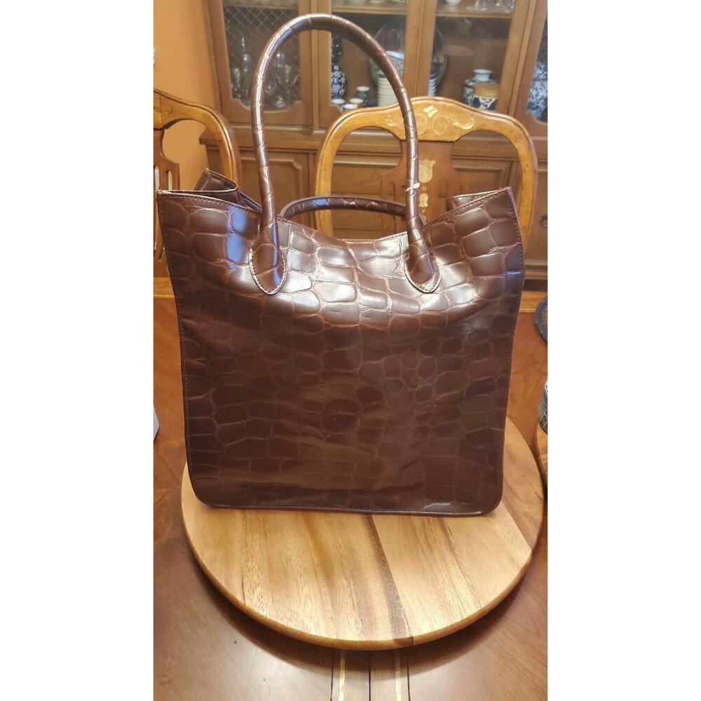 Ralph Lauren Signature Safari Embossed Tote Bag Brown Faux Leather LRG